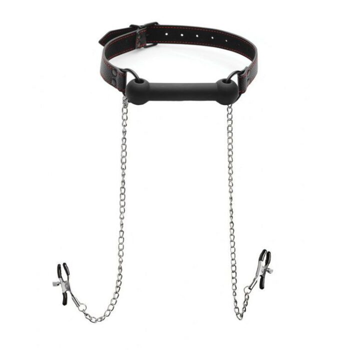 XR Silicone Bit Gag with Nipple Clamps - Image 1