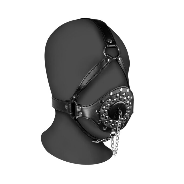 Open Mouth Gag Head Harness with Plug Stopper - Image 1