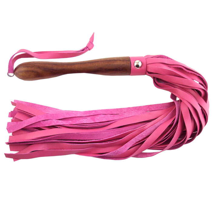 Rouge Garments Wooden Handled Pink Leather Flogger - Image 1
